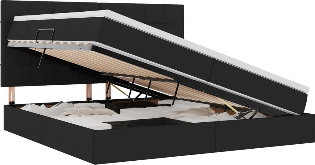 vidaXL Pat cu saltea și LED cu saltea Negru 200 x 200 cm Poliester