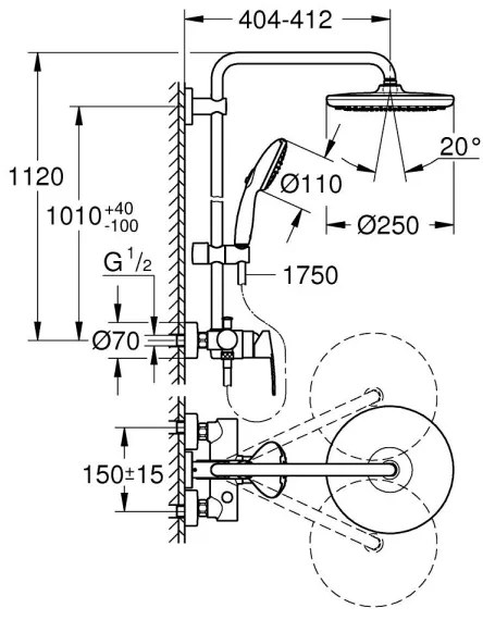 GROHE 26679001 - Sistem de duș VITALIO START 250, 390 mm, crom lucios