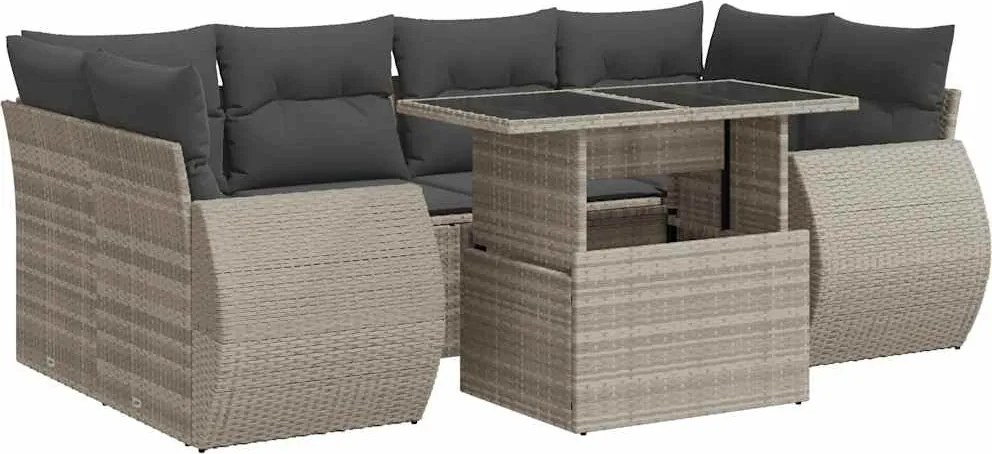 vidaXL Set canapele de grădină cu perne, 7piese gri deschis poliratan