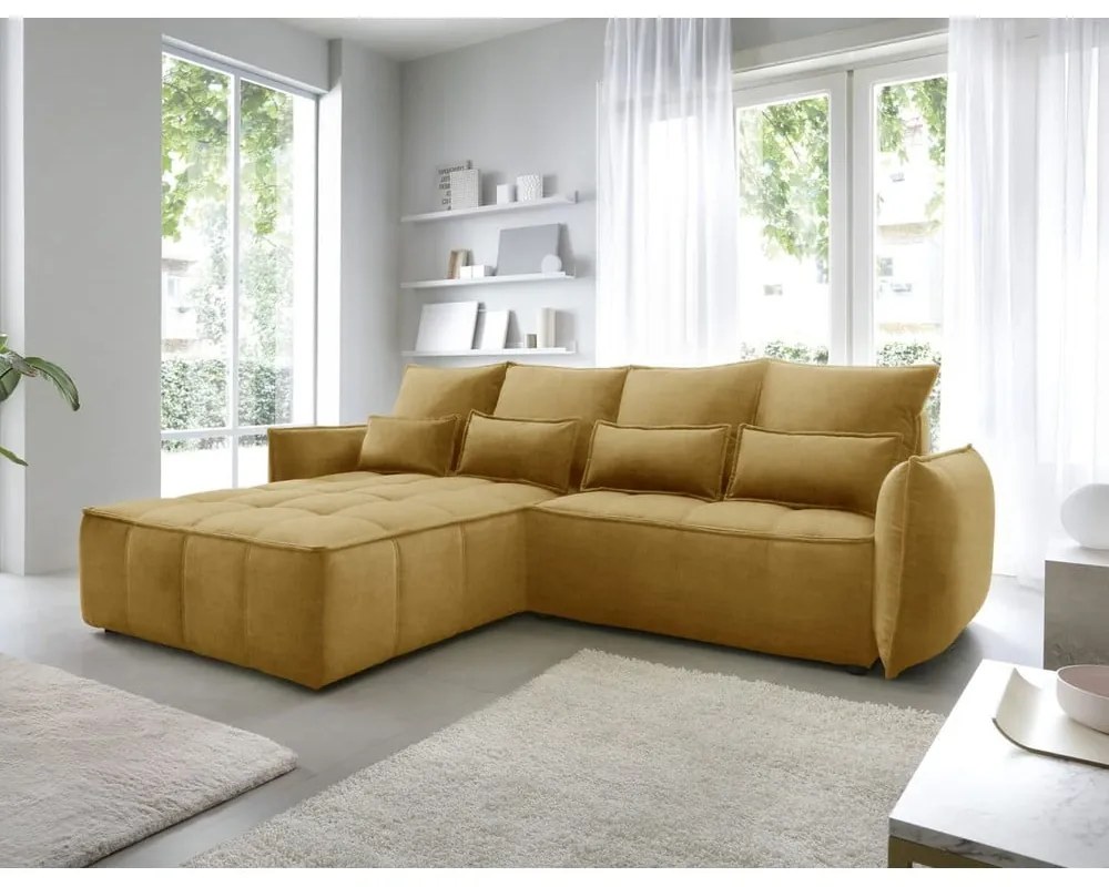 Colțar galben extensibil/cu spațiu de depozitare cu tapițerie din catifea (cu colț pe partea stângă/cu șezlong) Campo – ELTAP