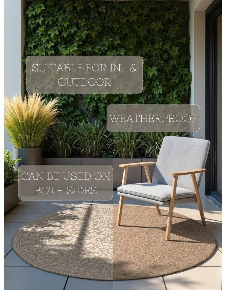 Covor pentru exterior și interior bej/fildeș rotund ø 160 cm Duet Kona – NORTHRUGS