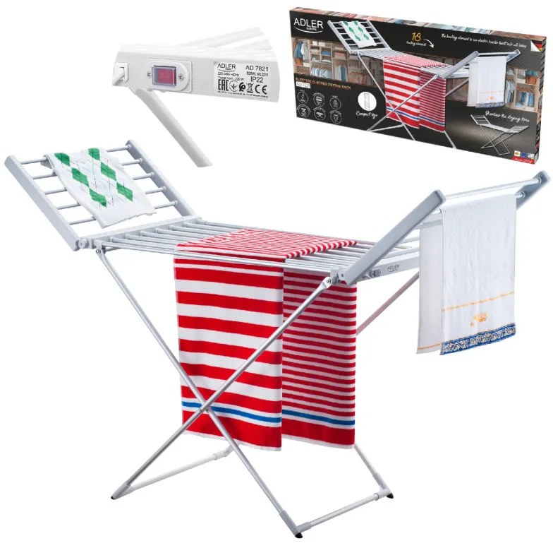 Uscator de rufe electric Adler AD 7821, 220W, 18 elemente, IP22, Alb