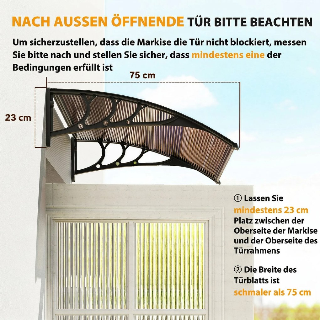 Outsunny Copertină Exterioară Impermeabilă și Anti-UV cu Placă Curbată, 75x120x23 cm, Maro și Negru | Aosom Romania