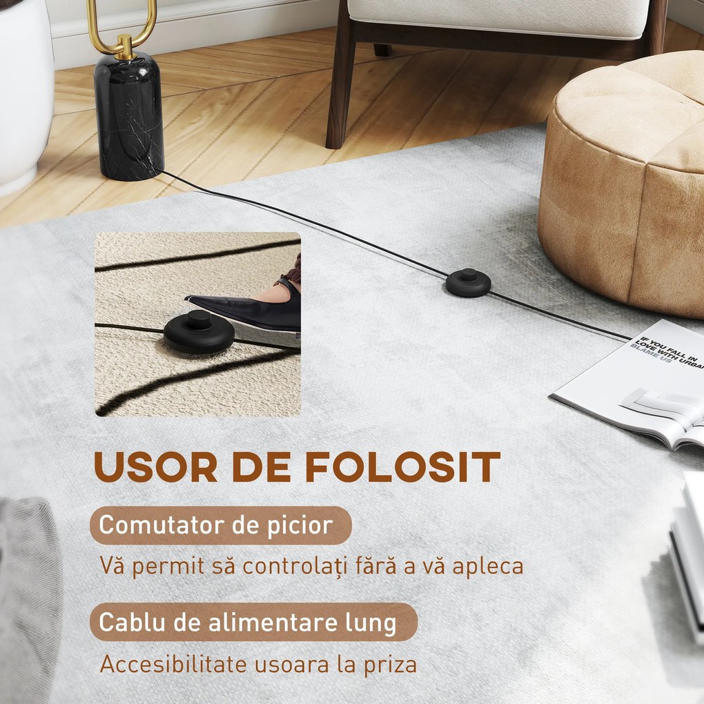 HOMCOM Lampadar în formă de U cu 2 Lumini și Întrerupător de Picior, Alb Negru Auriu | Aosom Romania