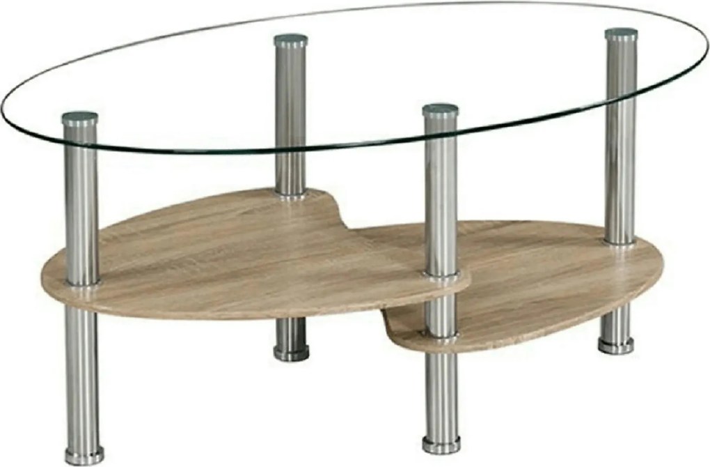 Masuta de cafea PANTY NEW, transparent/stejar sonoma/crom, sticla/MDF/