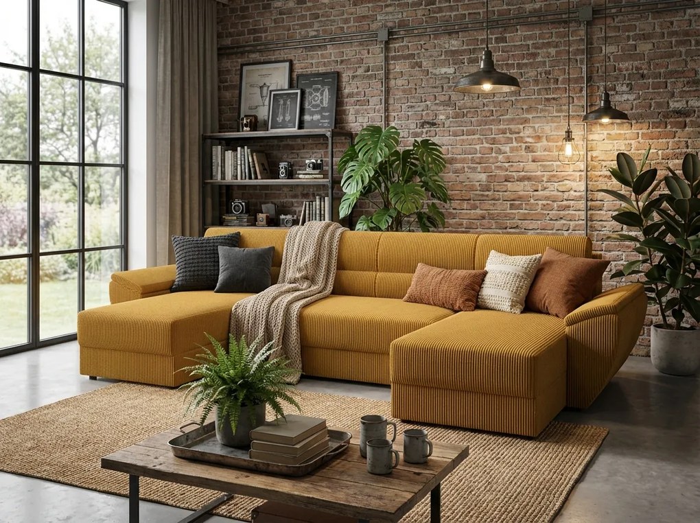 Coltar extensibil in forma de U TAVERO, mustar, 321x140 cm