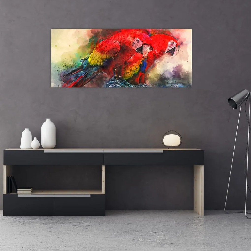 Tablou - Papagali roșii ara (120x50 cm)