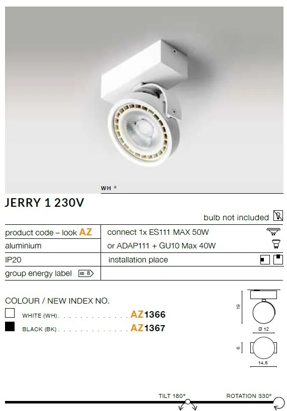 Spot aplicat directionabil JERRY 1 alb ZZ AZ1366