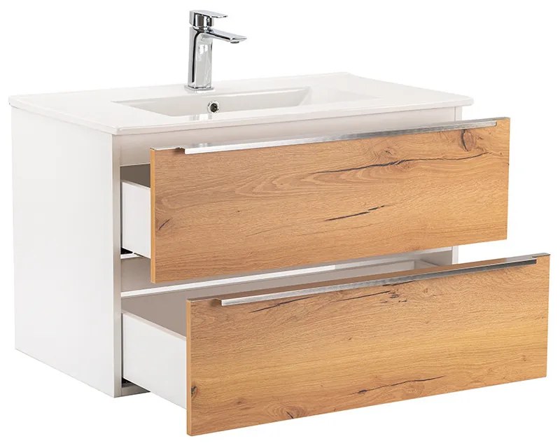 Dulap inferior Vario Trim 80 cu lavoar, stejar alb