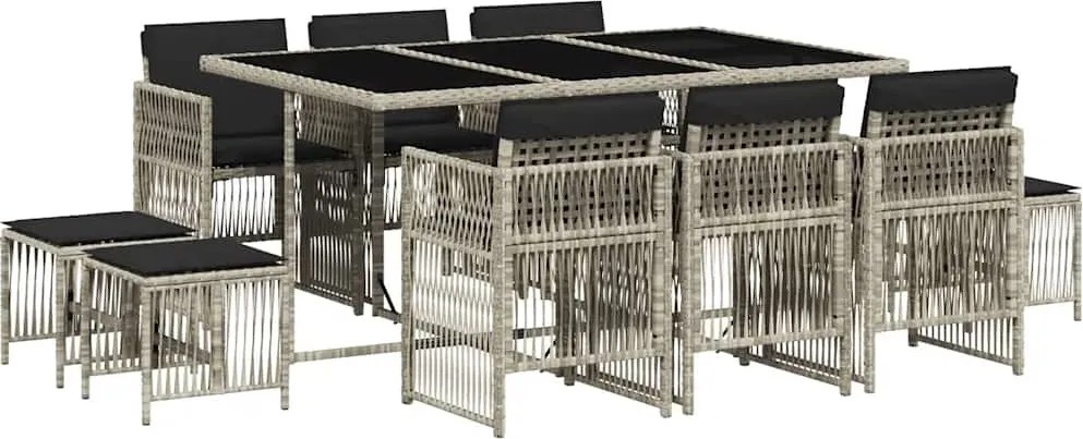 vidaXL Set mobilier de grădină cu perne 11 piese gri deschis poliratan