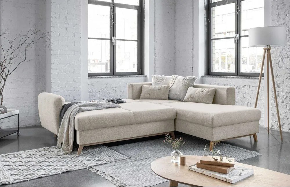 Colțar extensibil cu șezlong pe partea dreaptă Miuform Scandic Lagom L, bej