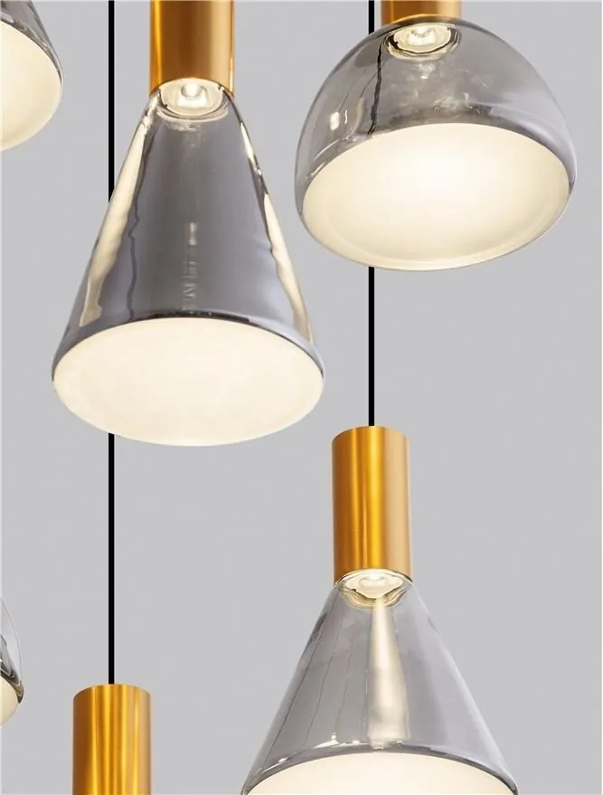 Lustra moderna cu 5 pendule LED, Metal, Sticla, Fumuriu, Voi