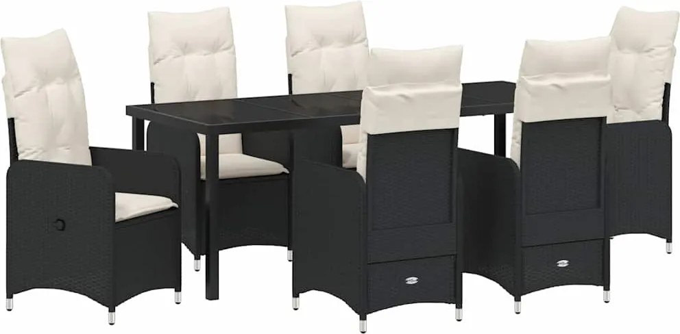 vidaXL Set de masă pentru grădină cu pernă 7 pcs Negru poliratan