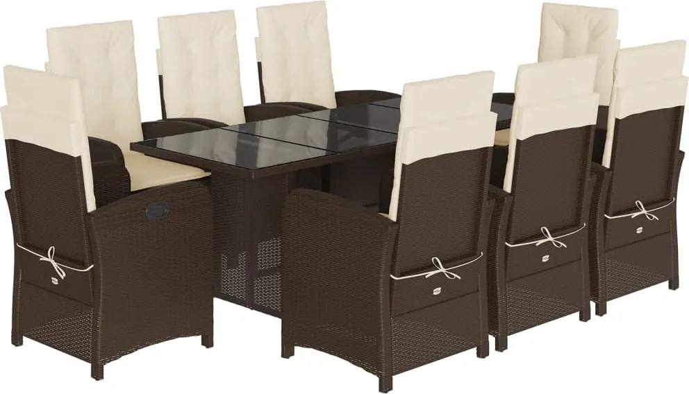 vidaXL Set mobilier de grădină cu perne, 9 piese, maro, poliratan