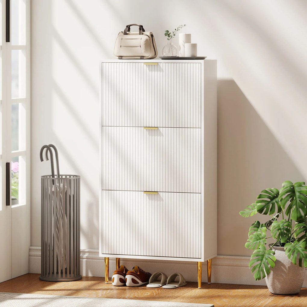 HOMCOM Dulap de pantofi pentru 18 perechi de pantofi cu 3 sertare rabatabile Alb | Aosom Romania