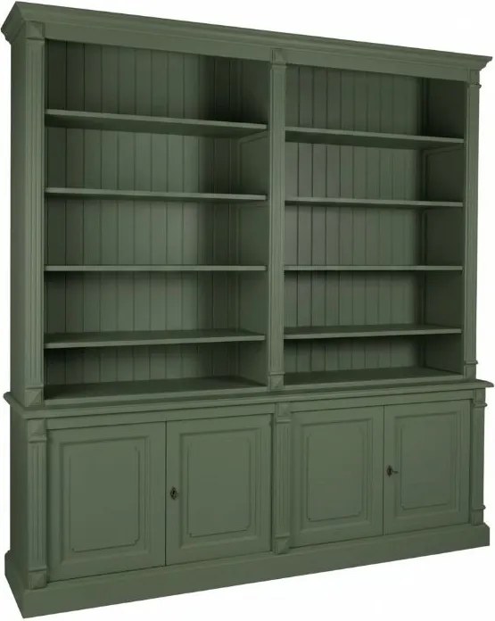 Bibliotecă clasică din lemn masiv cu rafturi și uși, finisaj antichizat, 220×50×227 cm, „Apothicaire"