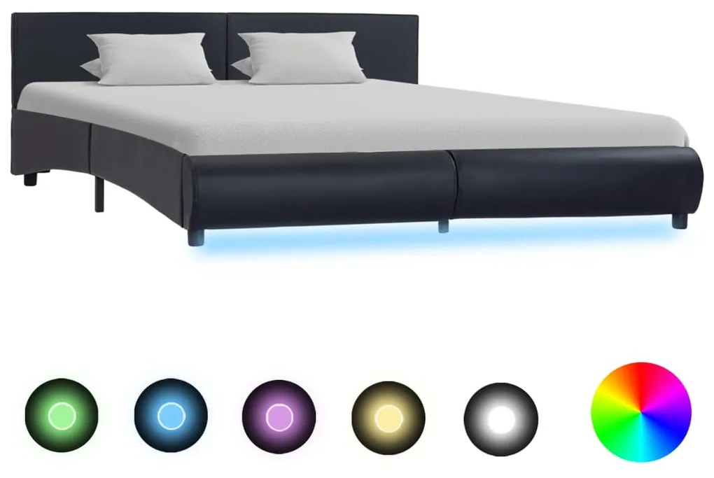 285485 vidaXL Cadru de pat cu LED, negru, 180 x 200 cm, piele ecologică