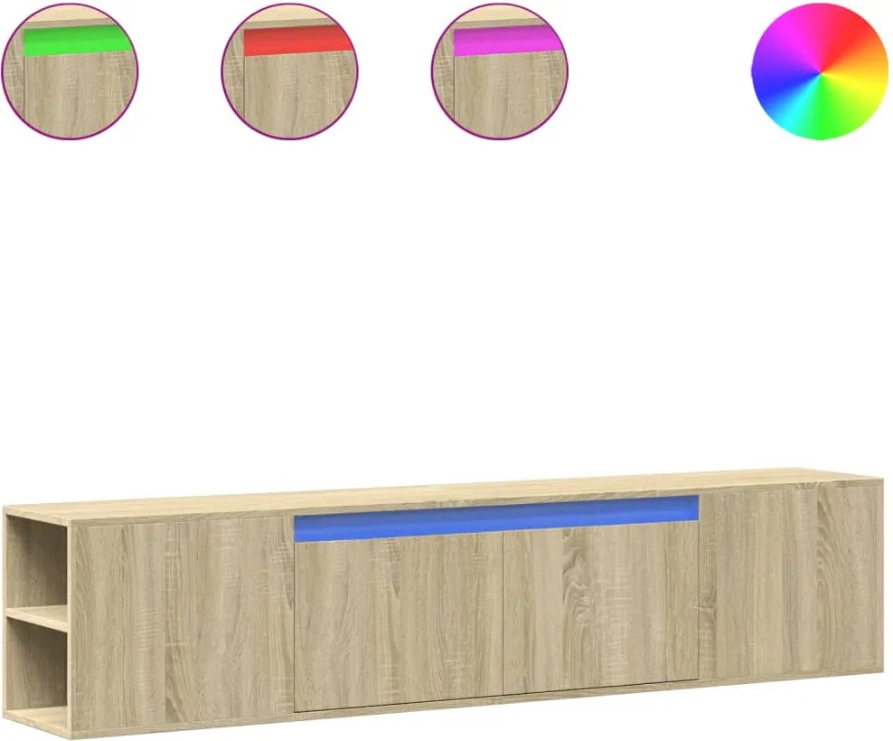 vidaXL Dulap TV de perete cu lumini LED, stejar sonoma, 180x31x39,5 cm