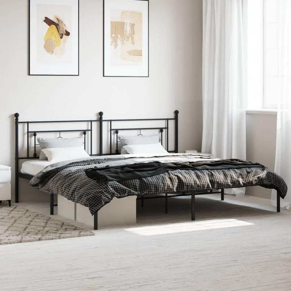 374346 vidaXL Cadru de pat metalic cu tăblie, negru, 200x200 cm