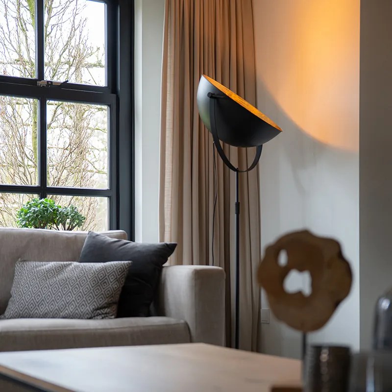 Lampă de podea industrială neagră 50 cm cu auriu reglabil - Magnax