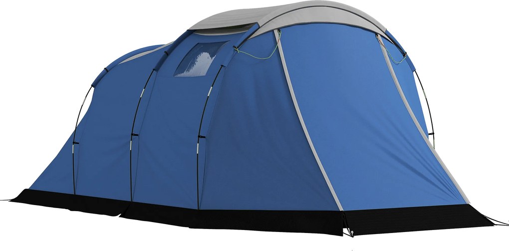 Outsunny Cort de camping tunel pentru 4 persoane impermeabil 3000mm dublu strat anti-condensație înălțime 190cm Albastru închis | Aosom Romania