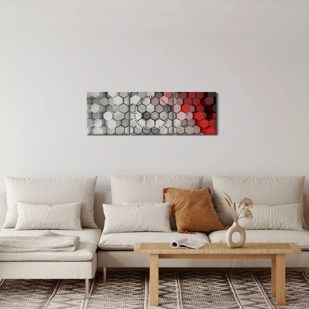 Tablou - 3D hexagoane (cu ceas) (90x30 cm)