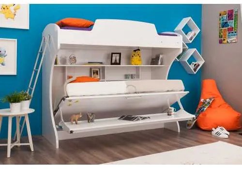 Pat rabatabil suprapus cu birou Diva Academy Bunk (85X190) si (90X190) - Alb Mat