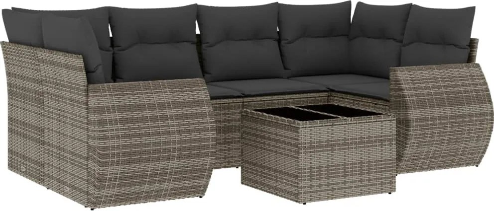 vidaXL Set canapele de grădină, 7 piese, cu perne, gri, poliratan