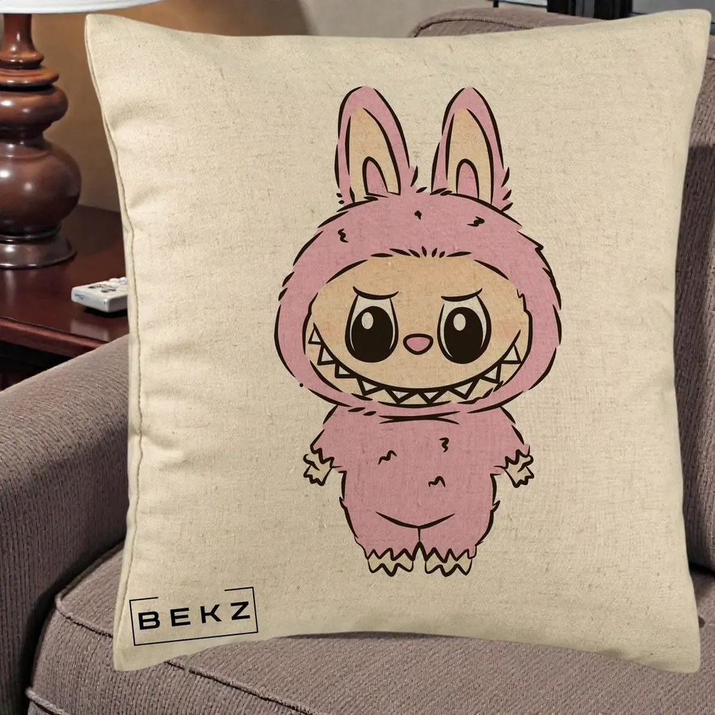 Perna Personalizata Labubu Mov Pastel, 40x40 cm, Bej, Husa Detasabila, Perna Inclusa, BEKZ®