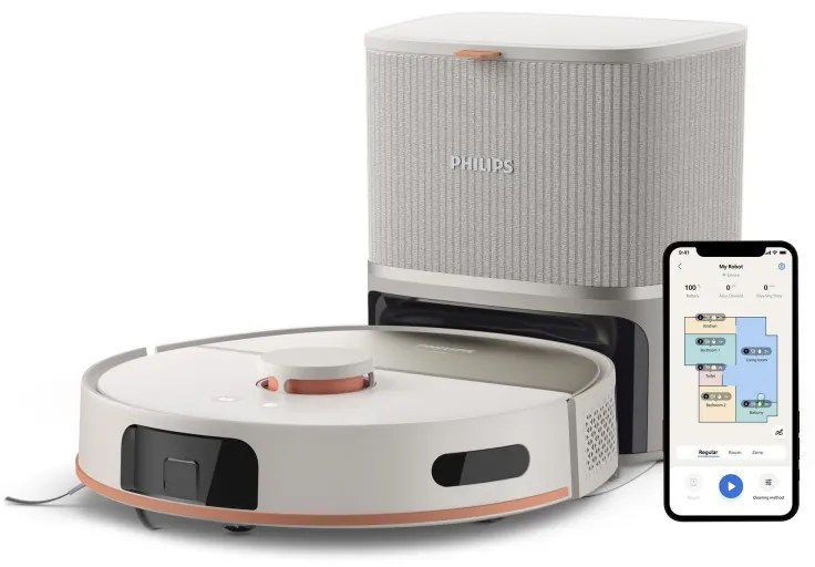 Aspirator robot și mop Philips XU5100/20, 4800 mAh, 10000 Pa, WiFi, navigare LDS, EPA 10, Curățare uscată / umedă, Bej