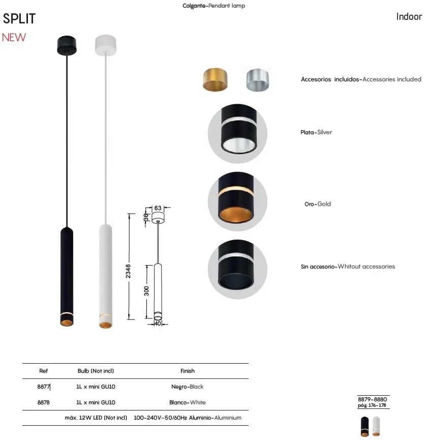Pendul stil minimalist Spot GU10 SPLIT alb L-30cm