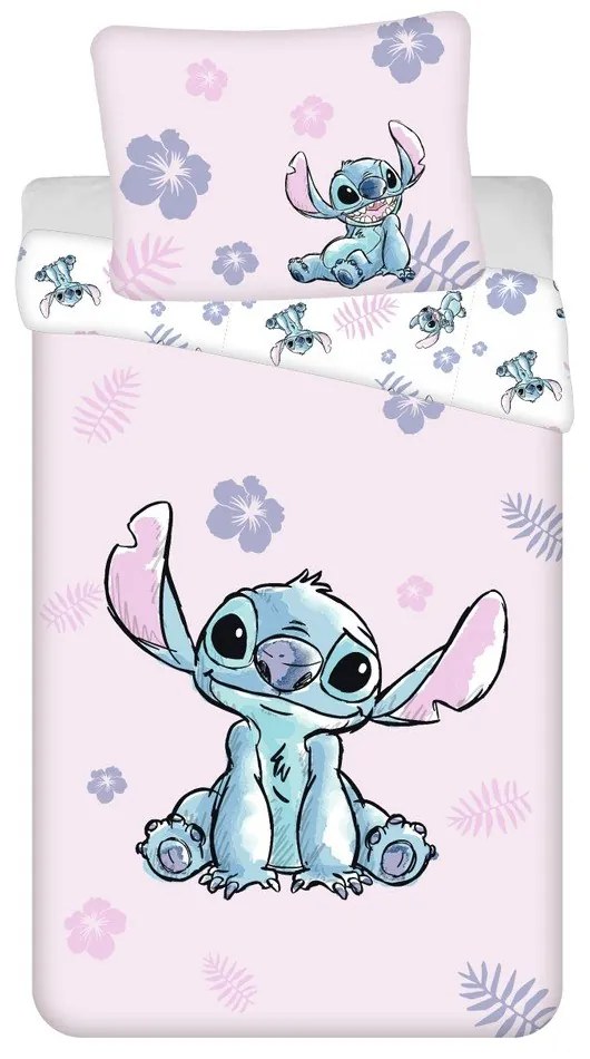 Lenjerie de pat pentru copii roz-deschis din bumbac pentru pat de o persoană 140x200 cm Lilo &amp; Stitch "Pink" – Jerry Fabrics