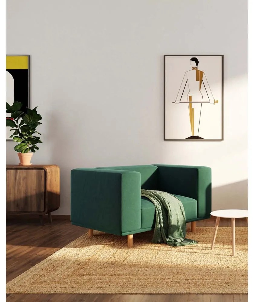 Fotoliu de relaxare verde închis cu tapițerie din catifea Kukumo – Ame Yens