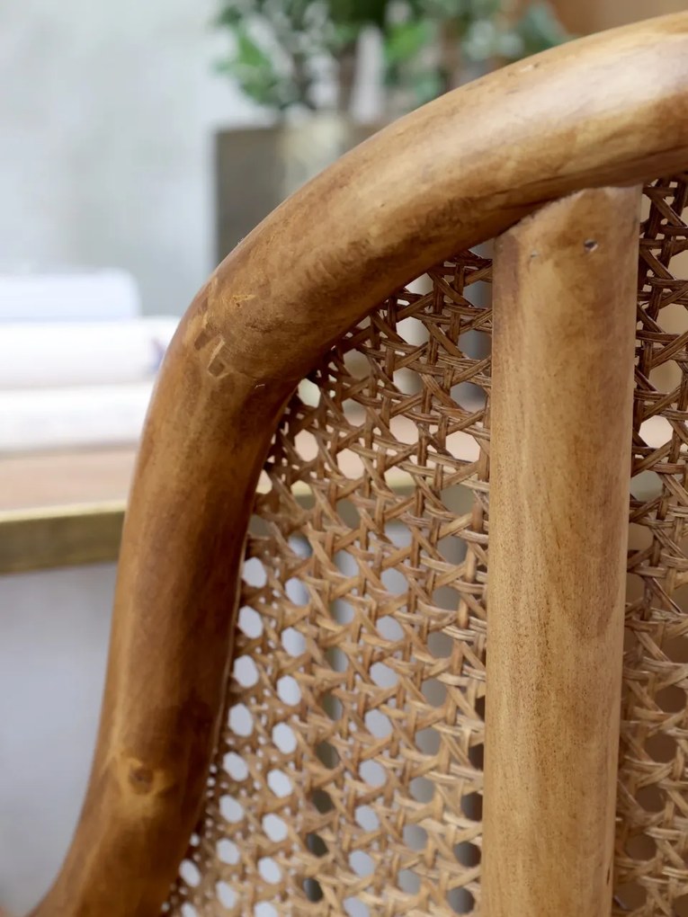 Scaun de birou, din lemn de mesteacan si rattan, cu spatar inalt, natur, cu aspect vintage