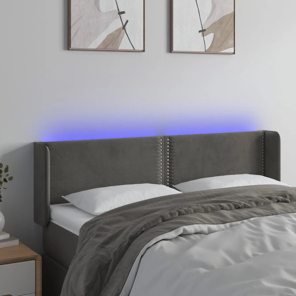 vidaXL Tăblie de pat cu LED, gri închis, 147x16x78/88 cm, catifea