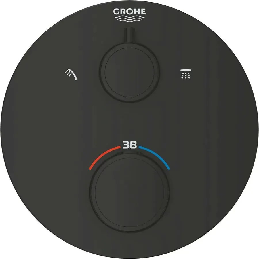Baterie dus incastrata cu termostat Grohe Grohtherm 2 iesiri negru mat rotund