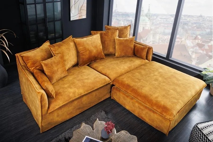 Canapea confortabila Heaven 205cm, catifea galben mustar A-40831 VC