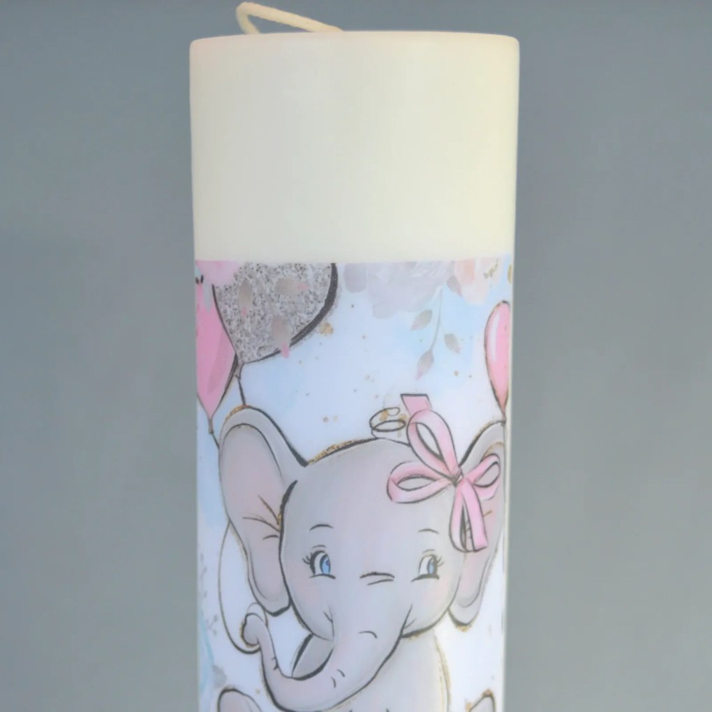 Lumanare Botez Elefant cu roz 7 cm, 60 cm