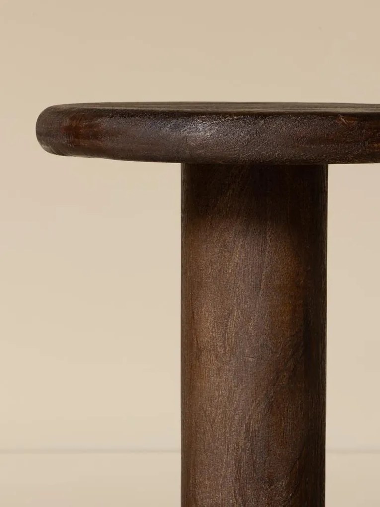 Scaun de bar din lemn de mango maro închis, cu etaje rotunde suprapuse, finisaj antichizat, 74,5×34,5 cm, „Rolia"