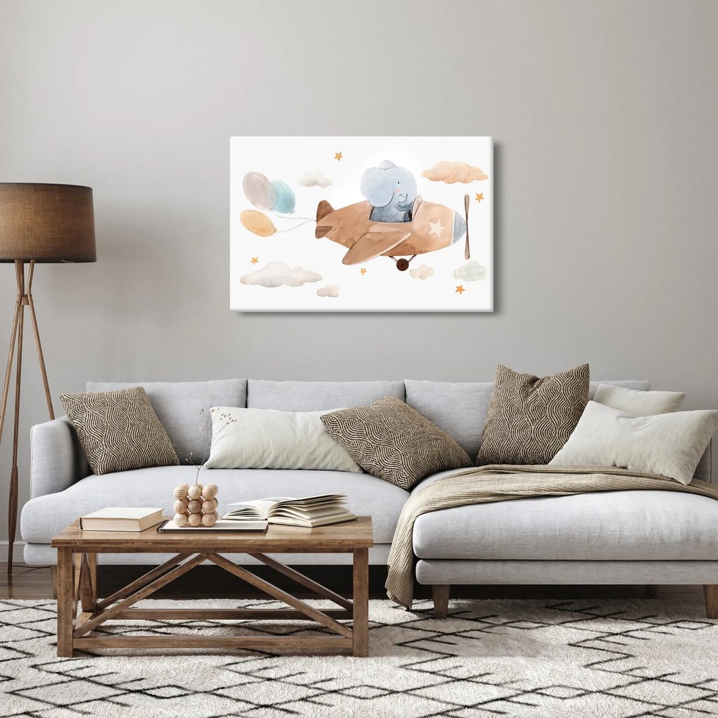 Tablou - Acuarelă elefant într-un avion (90x60 cm)