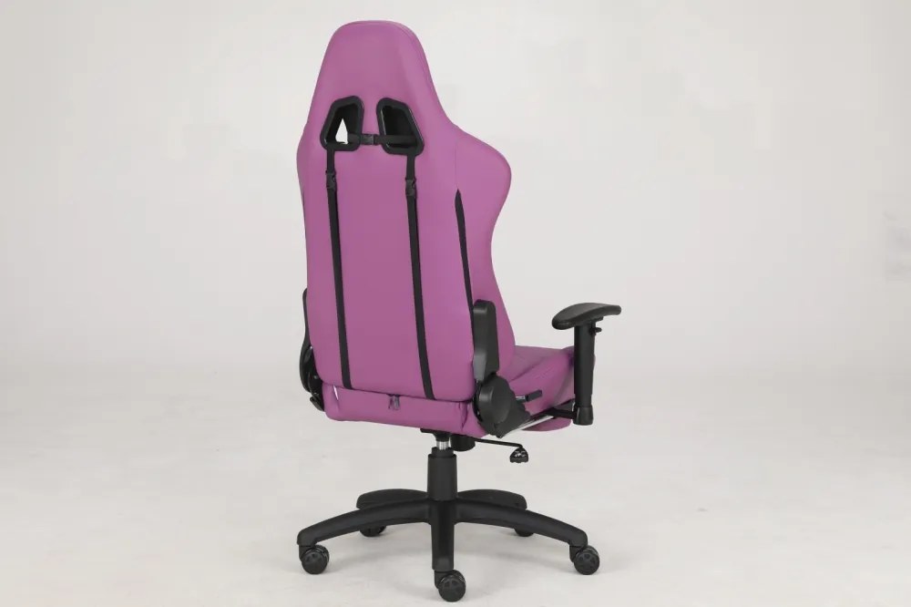 Scaun gaming, masaj în perna lombară, piele ecologică, suport picioare, Mov