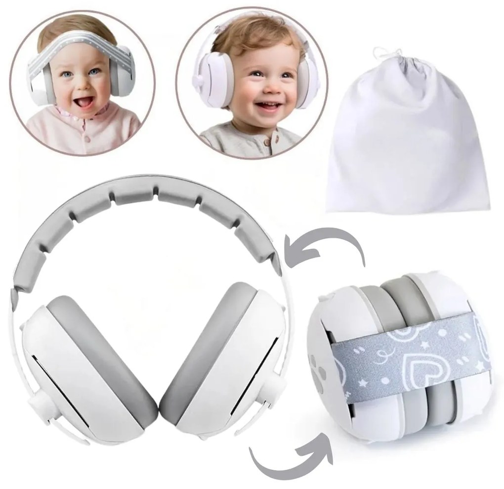 Casti antifonice bebelusi si copii 0-4 ani, model transformabil 2 in 1 Kidizi Grey, testat EN71