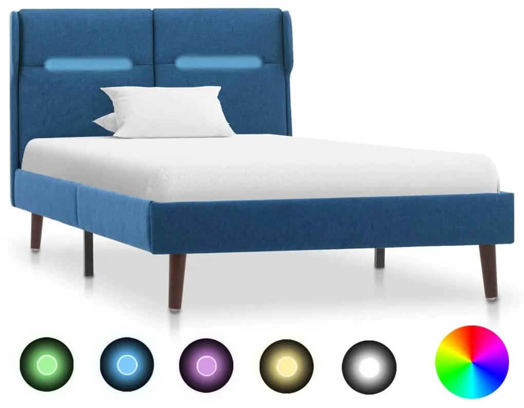 286896 vidaXL Cadru de pat cu LED, albastru, 100 x 200 cm, material textil