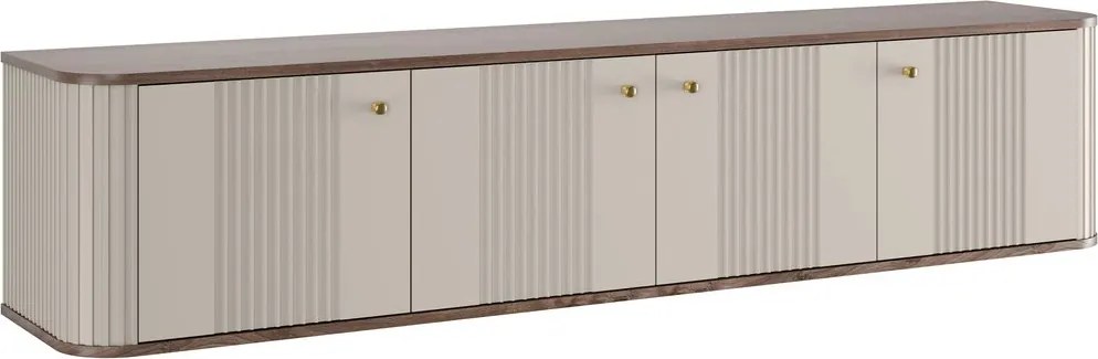 Dulap TV suspendată Vesper 4D 187 cm - cașmir / nuc / mânere aurii