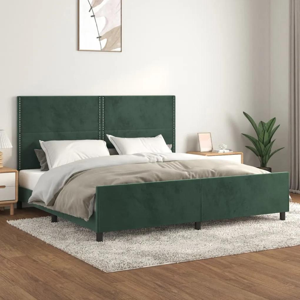 3125717 vidaXL Cadru de pat cu tăblie, verde închis, 200x200 cm, catifea