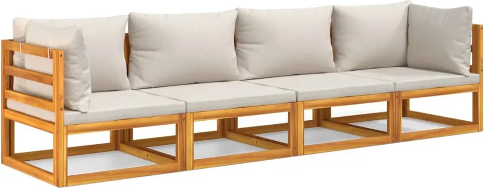 vidaXL Set mobilier grădină, perne gri deschis, 4 piese, lemn masiv