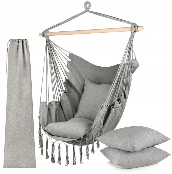 ShopJK SCAUN SUSPENDAT GRI DESCHIS XXL BRAZILIAN + 2X PERNĂ
