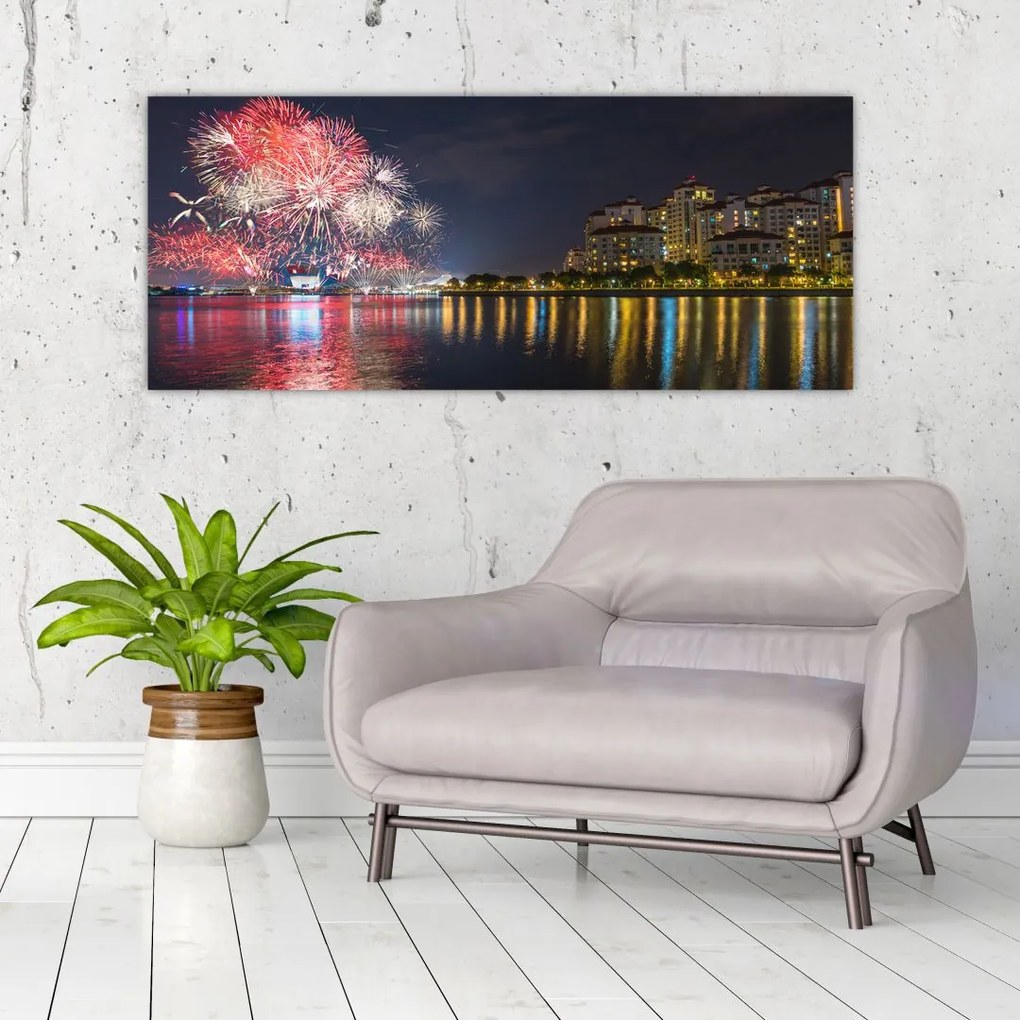 Tablou cu artificii in Singapur (120x50 cm)