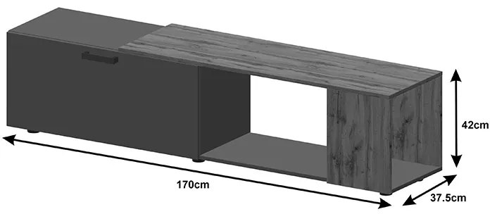 Set mobilier living Poelfy, Pako World, Gri inchis-Stejar, 170x37x42 cm