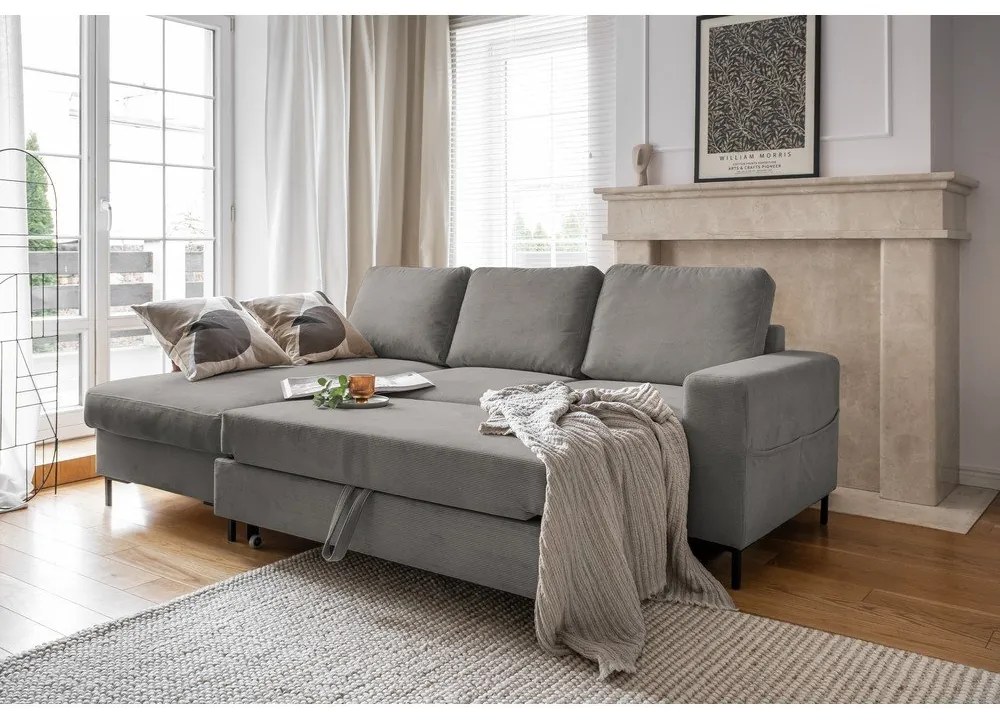 Colțar gri extensibil cu tapițerie din catifea reiată (cu colț pe partea stângă ) Lofty Lilly – Miuform